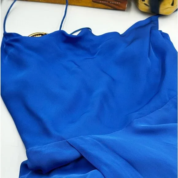 🆕 ALICE + OLIVIA 🧿 NWT Alita Spaghetti Strap Drape Asymmetrical Dress Blue Sz4 - Picture 11 of 16
